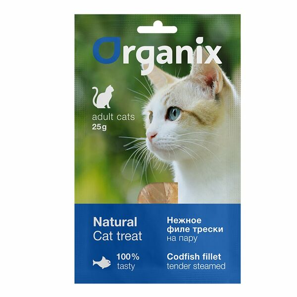 Лакомство Organix для кошек нежное филе трески, приготовленное на пару, 100% рыба 25  г
