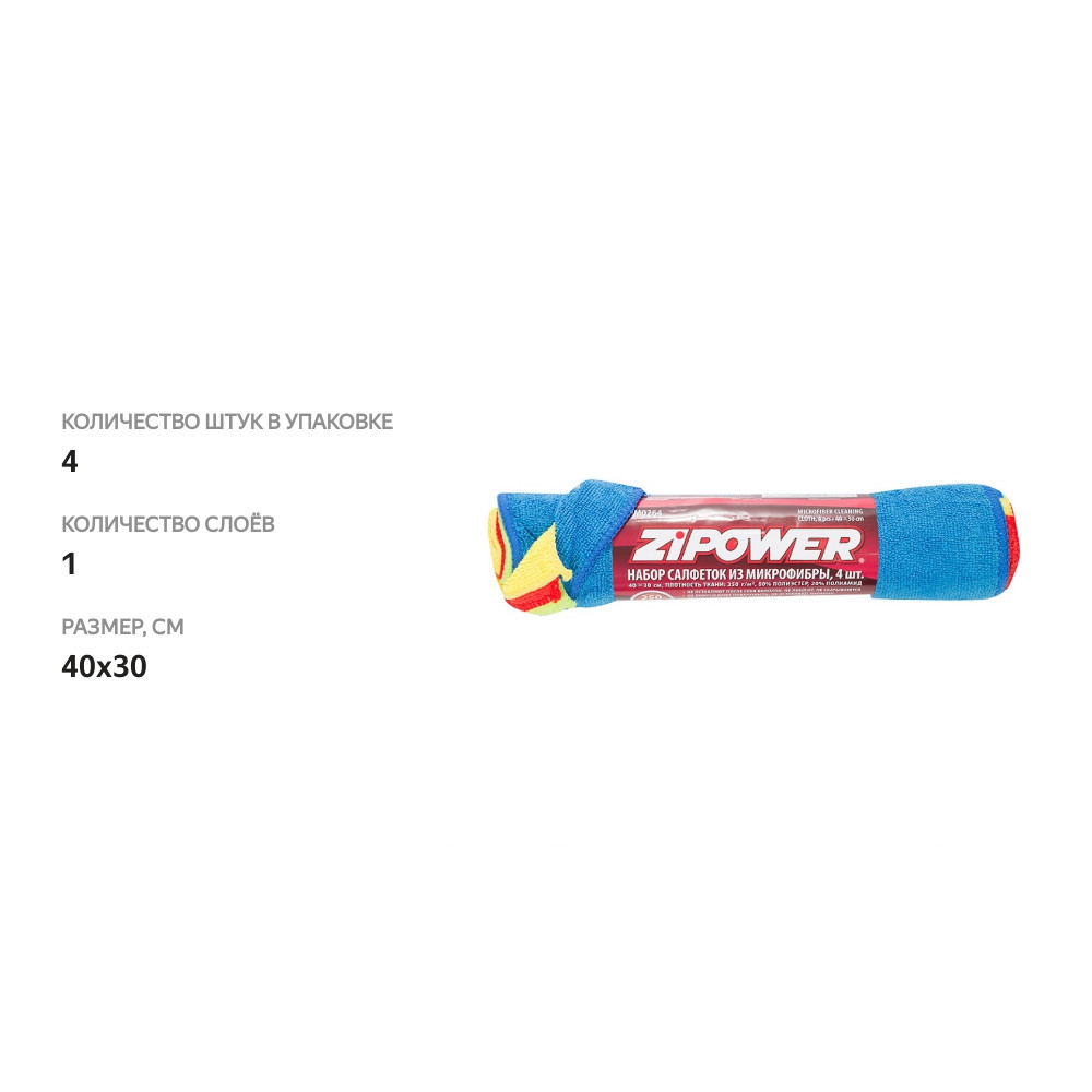 

Салфетки из микрофибры ZIPOWER 40х30 см, Китай