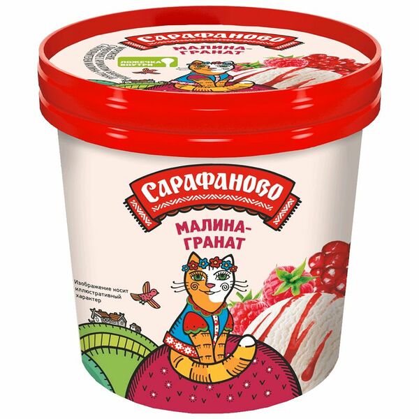 Мороженое Сарафаново сливочное с ароматом ванили с наполнителем малина-гранат 8% БЗМЖ 180 г