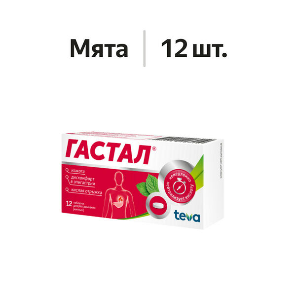 Гастал таблетки для рассасывания мятные 12 шт