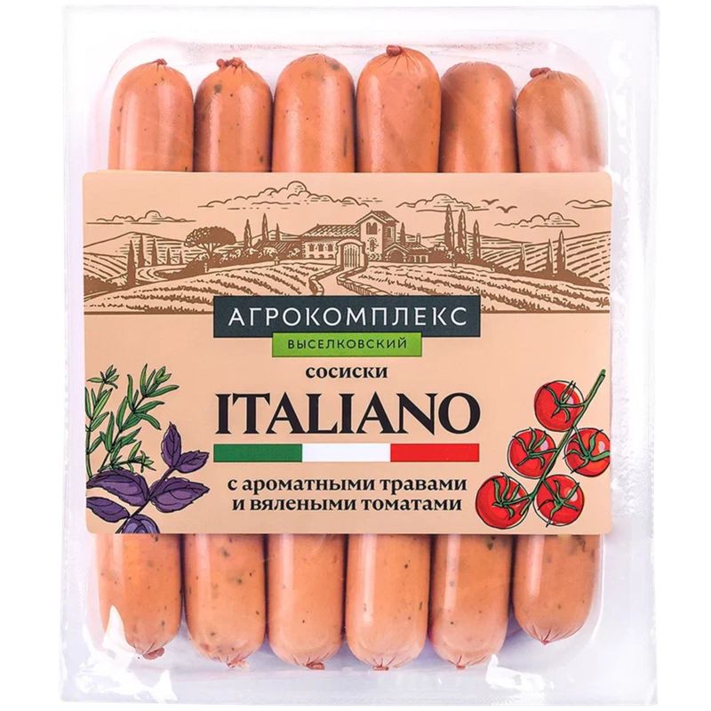 

Сосиски Агрокомплекс Italiano с ароматными травами и вялеными томатами 360 г