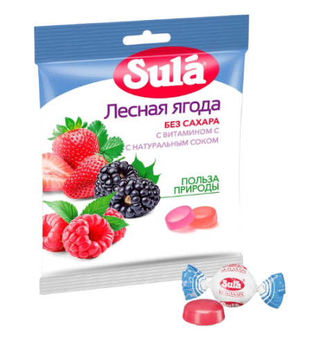 

Леденцы Sula без сахара с витамином С лесная ягода 60 г