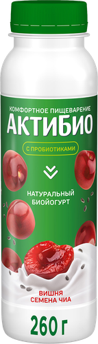 

Биойогурт АктиБио Комфортное пищеварение Вишня семена чиа 1.5% 260 г
