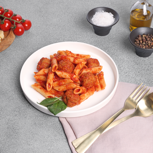 

Паста пенне Лента Fresh в томатном соусе с куриными фрикадельками, 340 г