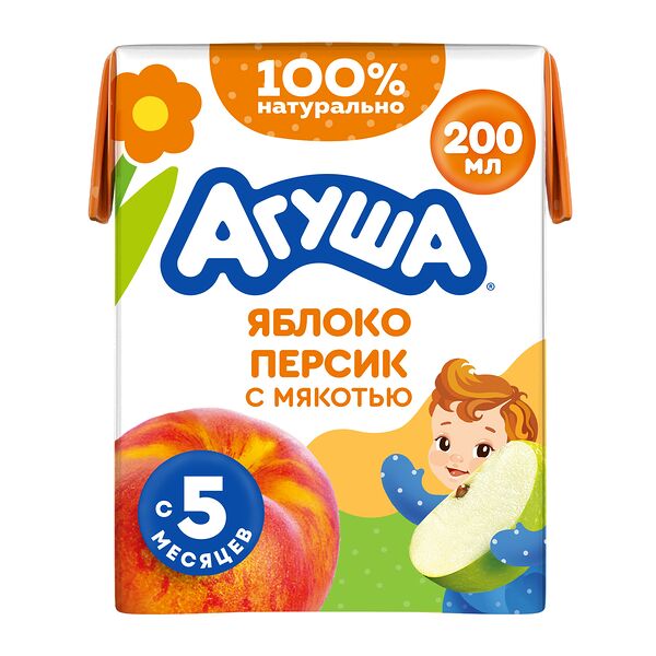 Сок детский Агуша Яблоко-персик с мякотью с 5 месяцев 200 мл
