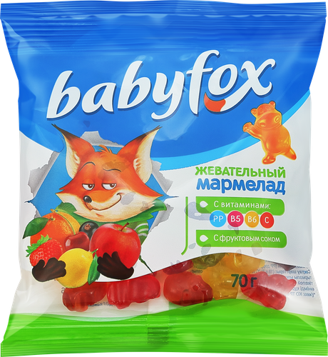 

Мармелад жевательный Babyfox бегемоты 70 г