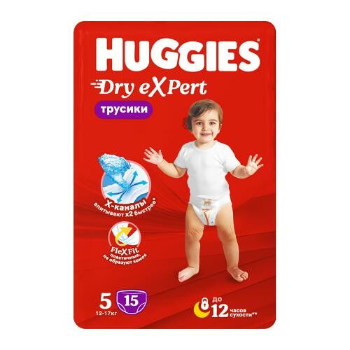 Подгузники-трусики для детей Huggies Dry Expert 5 (12-17 кг) 15 шт