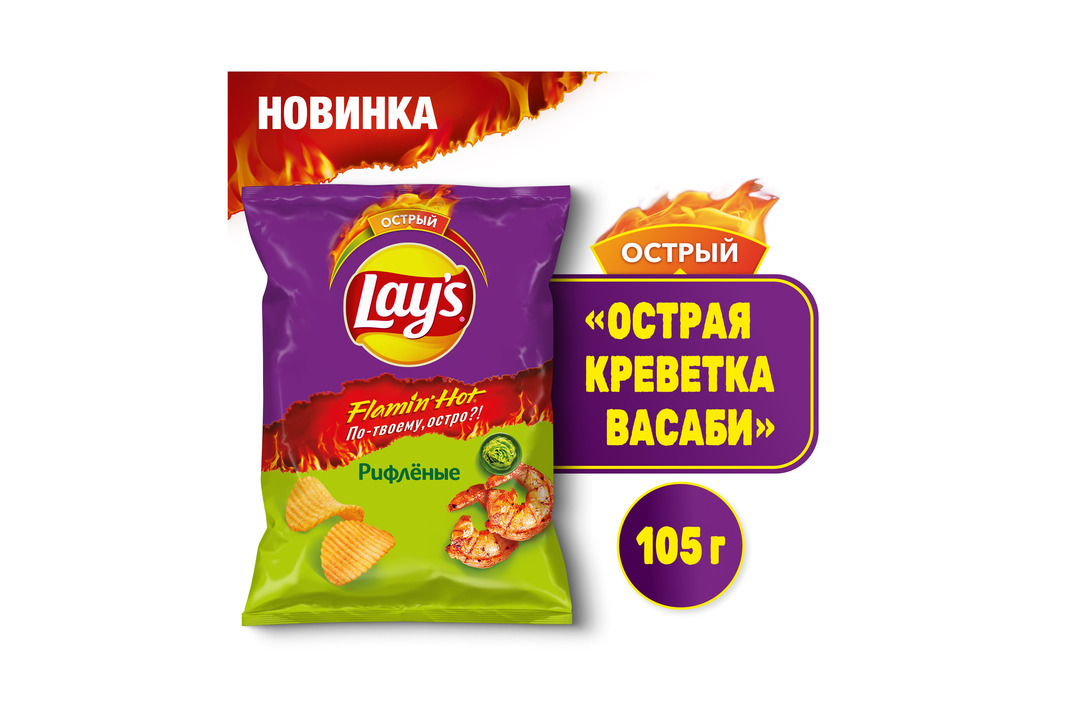 

Чипсы картофельные Lay's Рифленые острая креветка с васаби 105 г