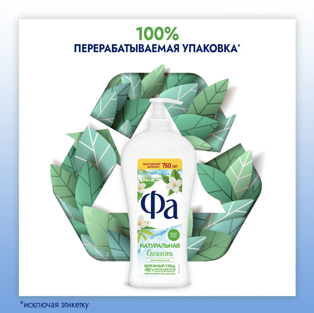 

Гель для душа женский Фа Натуральная Свежесть Белый Чай и Бамбук 750 мл