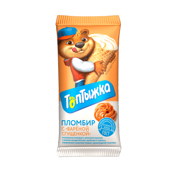 Мороженое Топтыжка пломбир с вареной сгущенкой рожок 90 г