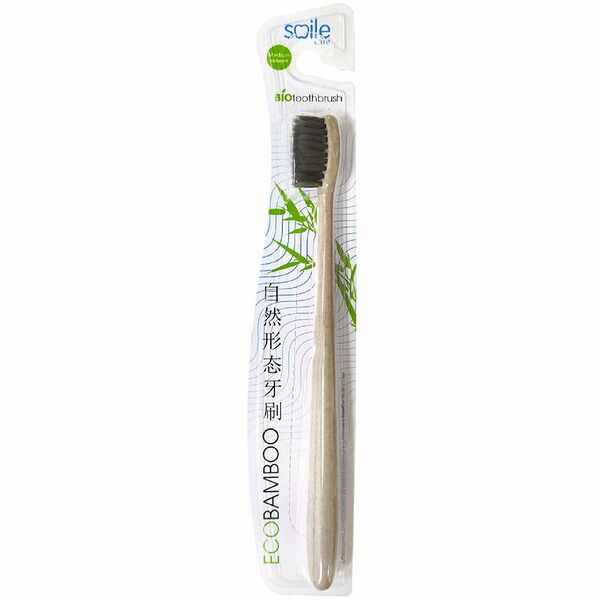 Зубная щетка Smile Care Eco Bamboo из бамбука угольная средней жесткости, 1 шт, цвет в ассортименте
