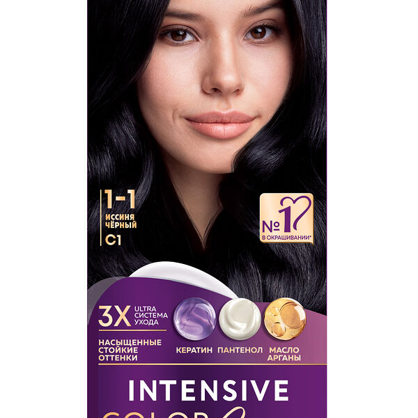Стойкая крем-краска для волос Палетт Интенсивный цвет 1-1 (C1) Иссиня-черный 110 мл