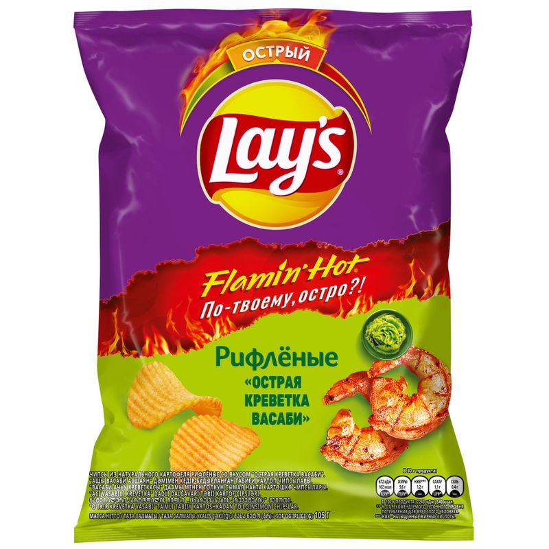 

Чипсы картофельные Lay's Рифленые острая креветка с васаби 105 г