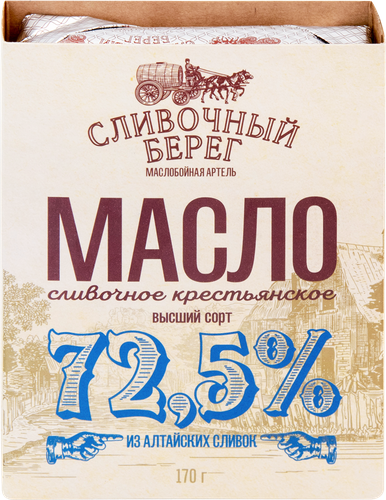 

Масло сливочное Сливочный берег Крестьянское 72.5% 170 г
