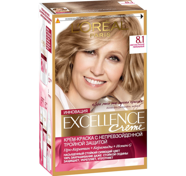 

Стойкая крем-краска для волос L'Oreal Paris Excellence оттенок 8.1 Светло-русый пепельный 192 мл
