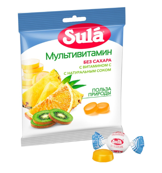 

Леденцы Sula Мультивитамин без сахара с витамином С 60 г