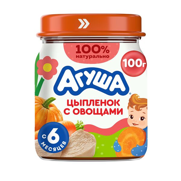 Пюре Агуша Цыпленок с овощами с 6 месяцев, 100 г