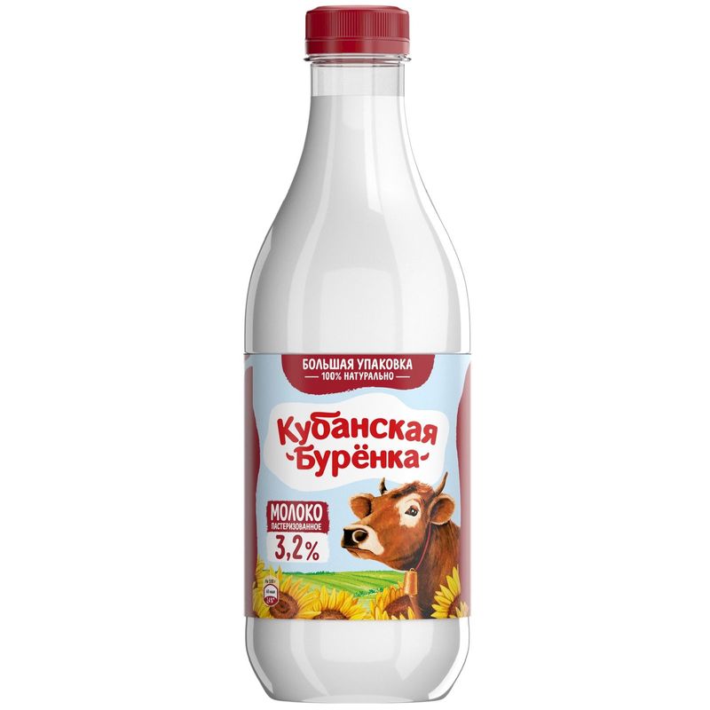 

Молоко Кубанская Буренка питьевое пастеризованное 3.2% бзмж 1400 мл
