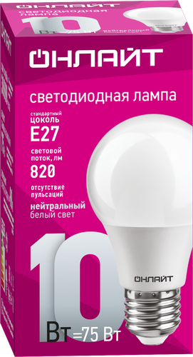 

Лампа светодиодная Онлайт груша Е27 10 Вт нейтральный белый свет