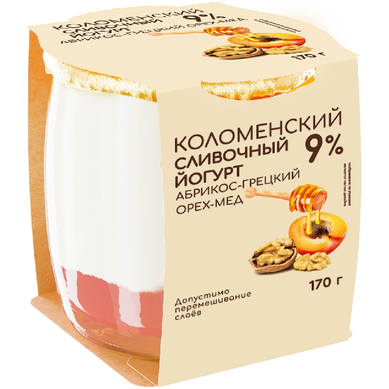 

Йогурт Коломенский сливочный Абрикос, грецкий орех, мед 9% 170 г