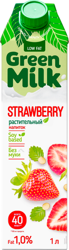 

Напиток соевый растительный Green Milk клубника 1 л