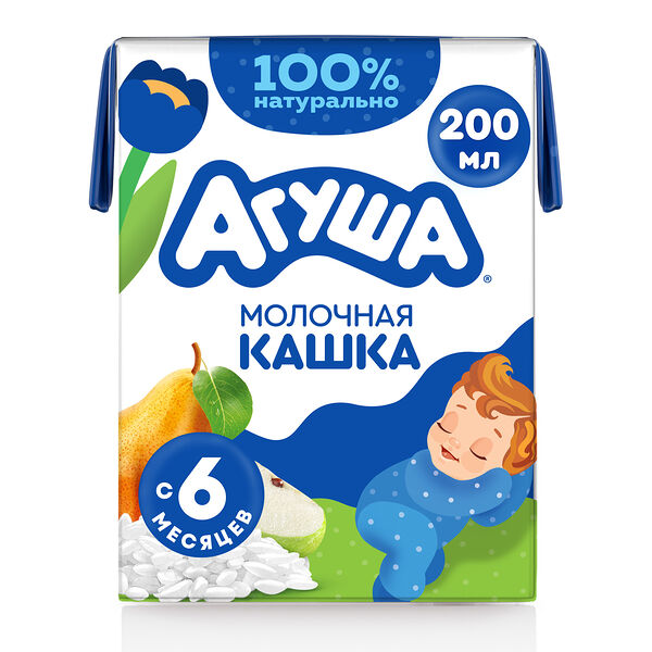 Каша жидкая Молочная Рисовая Агуша Засыпай-ка Яблоко-Груша с 6 месяцев 200 мл