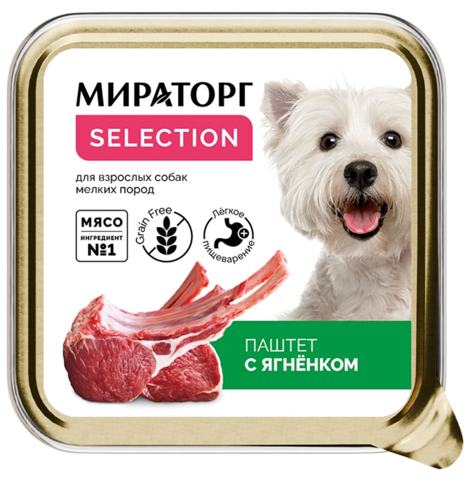 

Влажный корм Мираторг для взрослых собак мелких пород Паштет с ягненком 100 г
