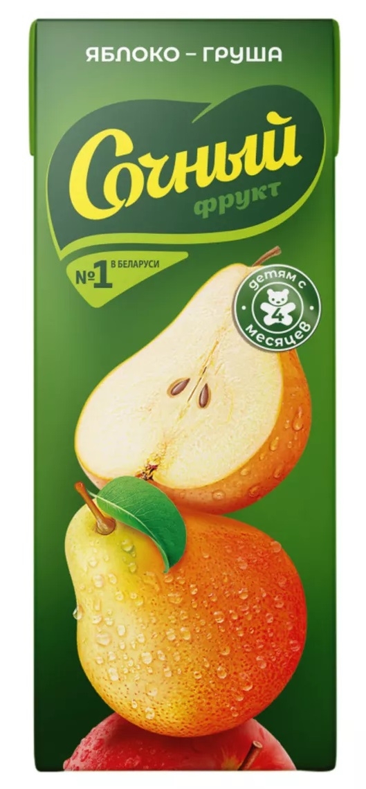 

Нектар СОЧНЫЙ из яблок и груши с мякотью гомогенизированный, 0.2л