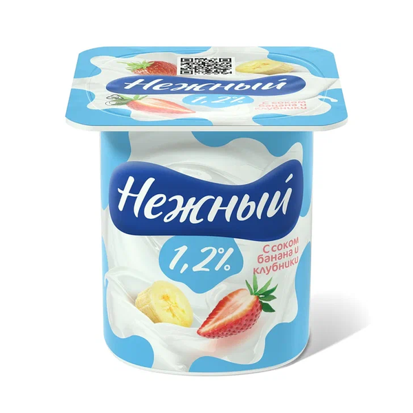 Йогурт Нежный 1,2% с соком банана и клубники 100 г