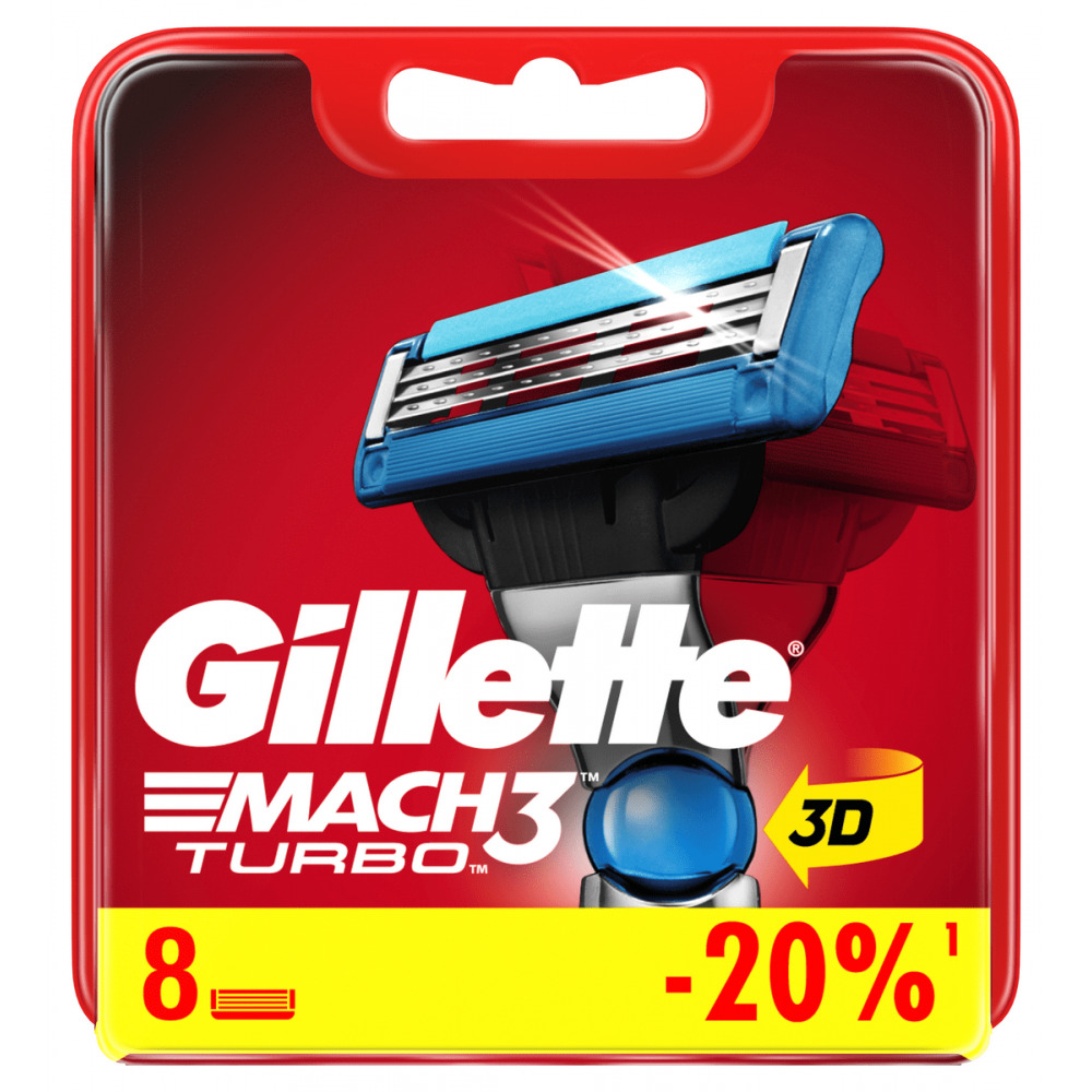 

Сменные кассеты для безопасных бритв Gillette Mach3 Turbo Red, 3 лезвия 8 шт