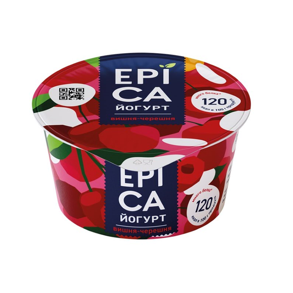 Йогурт Epica натуральный вишня черешня 4.8% 130 г