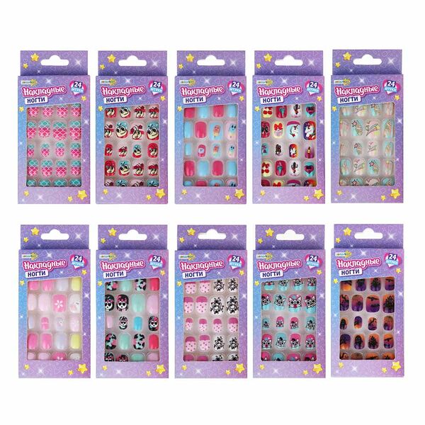 Хоббихит набор накладных ногтей abs 14х6,4 см 10 дизайнов в ассортименте