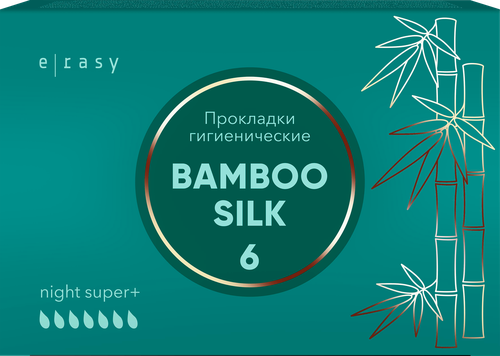 

Прокладки гигиенические E-Rasy Bamboo Silk Night Super+ 6 шт