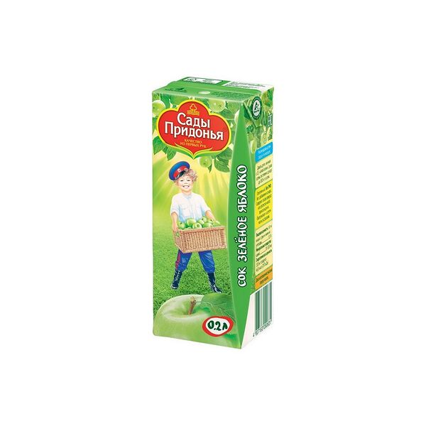 Сок ябл из зел. ябл. - Яблочный вост., осв. без сах. вес 0.2 пакет 0,2л ДП с 3-х мес. Сады Придонья