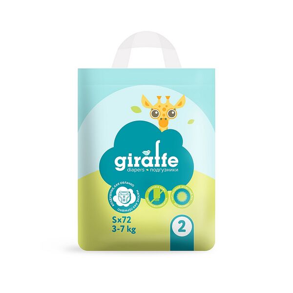 Подгузники детские Lovular Giraffe  S 3-7кг 72шт/уп