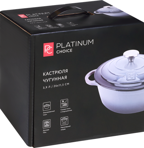 

Кастрюля Platinum choice индукция эмаль чугун серый 3.9 л