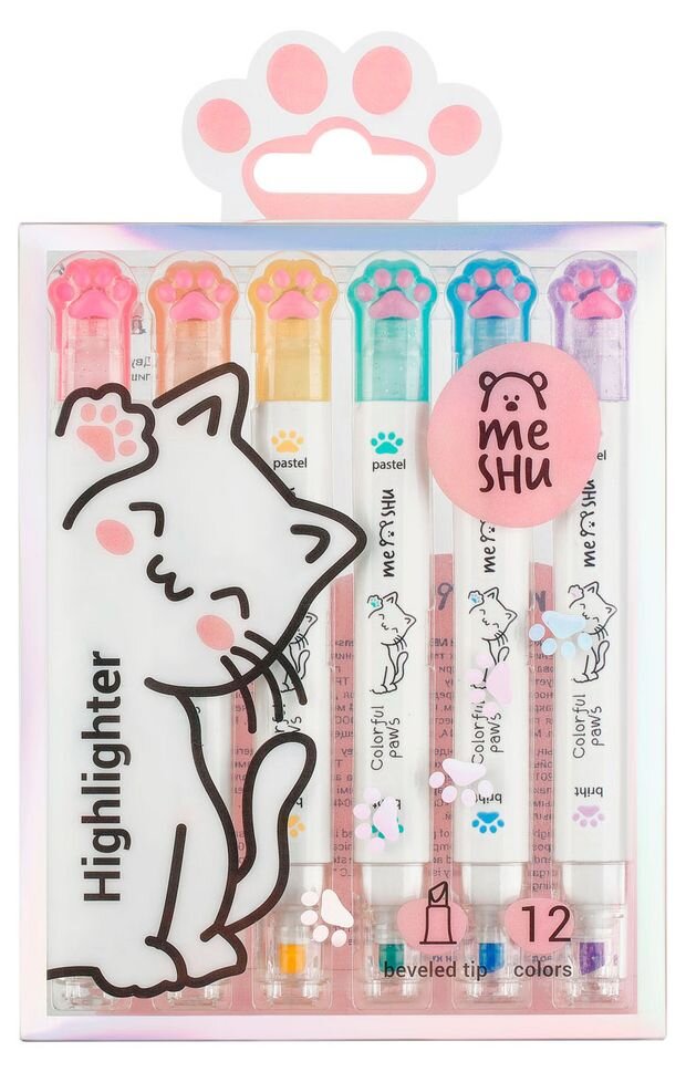 

Набор текстовыделителей Meshu White kittens, 12 цветов, двусторонние