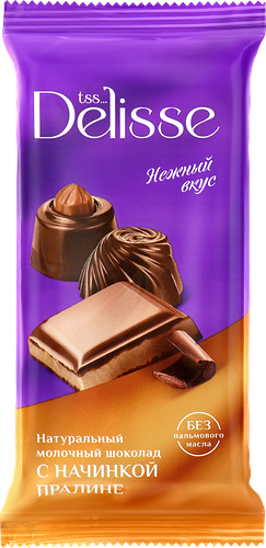 Шоколад молочный Delisse с пралине 60 г