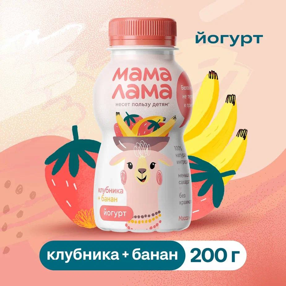 

Йогурт питьевой Мама Лама Клубника-Банан 2.5% 200 г