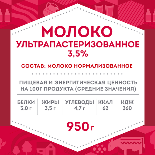 

Молоко ультрапастеризованное Домик в деревне 3.5% 950 г