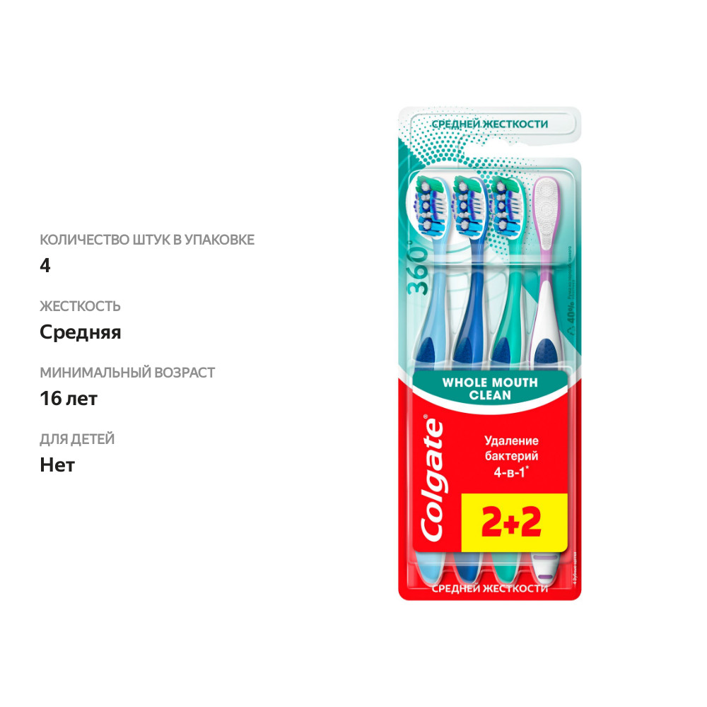 

Зубная щетка Colgate 360° Cуперчистота средней жесткости 2+2 шт
