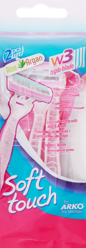 

Бритвенный станок Arko Soft touch одноразовый 3 лезвия женский 2 шт