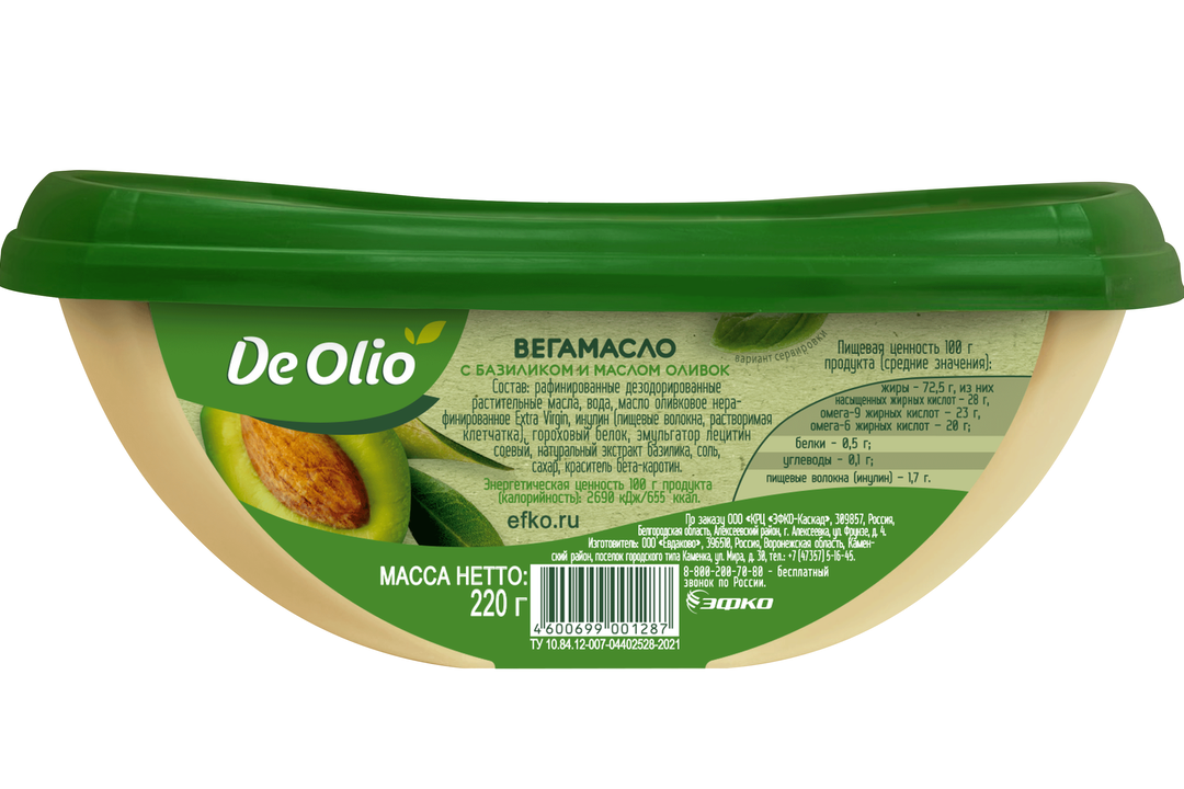

Вега-масло De Olio со вкусом базилика и оливковым маслом Extra Virgin 220 г