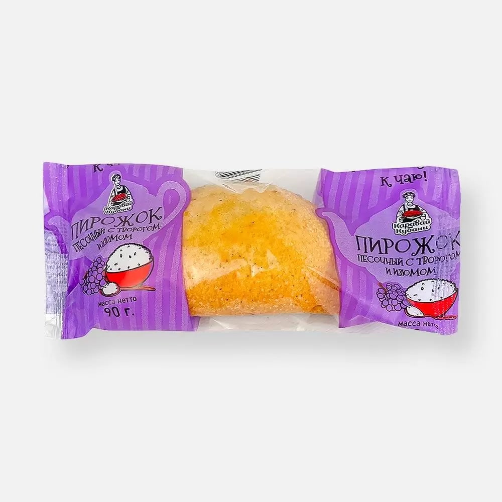 

Пирожок Каравай Кубани песочный с творогом и изюмом 90 г