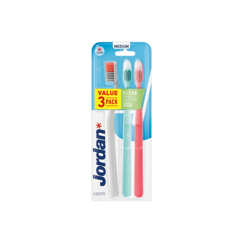 

Набор зубных щеток Jordan Clean Smile Medium 3pack, средней жесткости, 3 шт., цвета в ассортименте