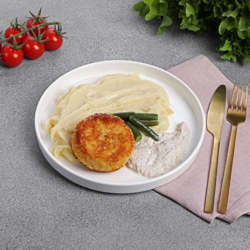 

Котлета куриная Лента Fresh с картофельным пюре, лобио и грибным соусом 300 г