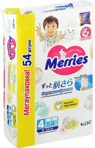 

Трусики-подгузники Merries L 9-14 кг 54 шт.
