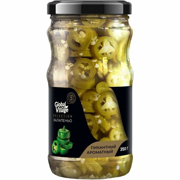 Перец Global Village Selection Халапеньо зеленый резаный маринованный 350 г