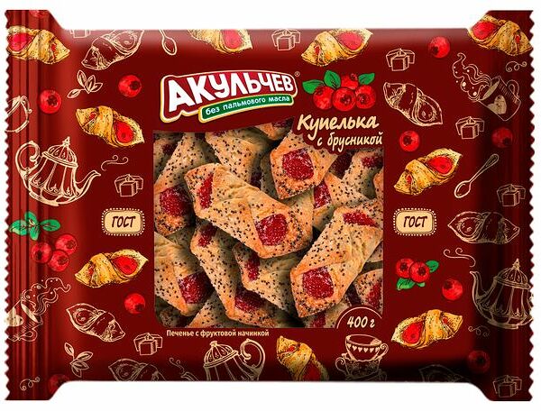 Печенье Акульчев Купелька с брусникой 400 г