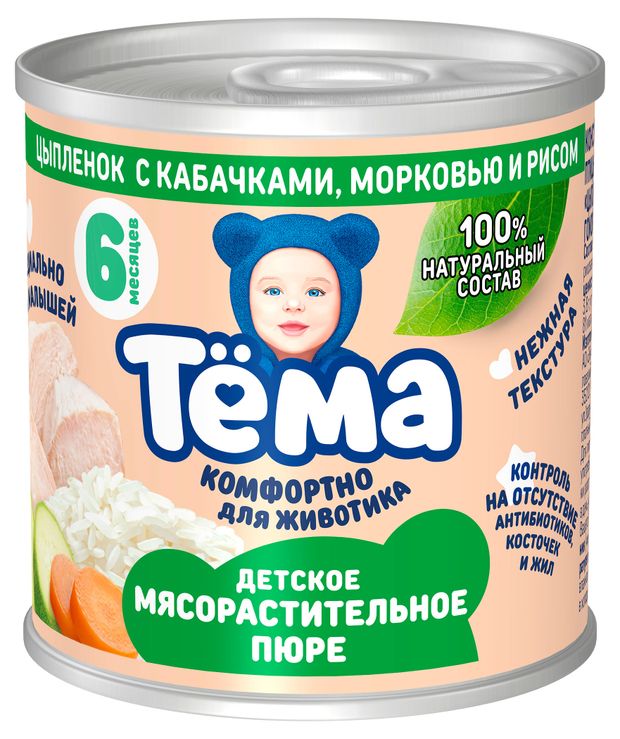 

Пюре Тёма из цыплёнка с кабачками, морковью и рисом с 6 месяцев 90 г